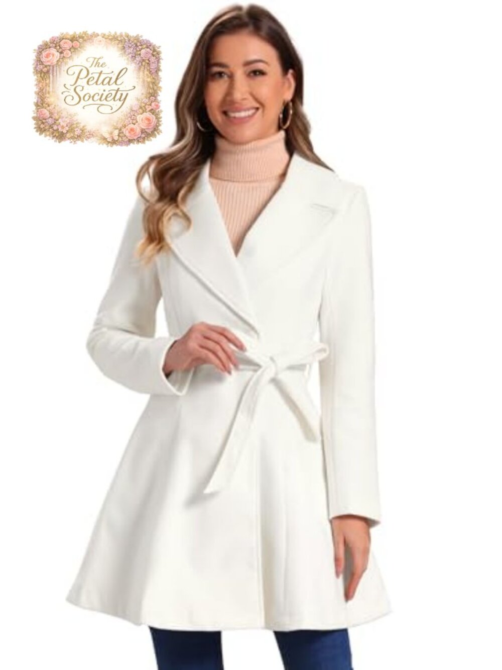 Women's Winter Peacoat A-Line Double Breasted Belted Overcoat